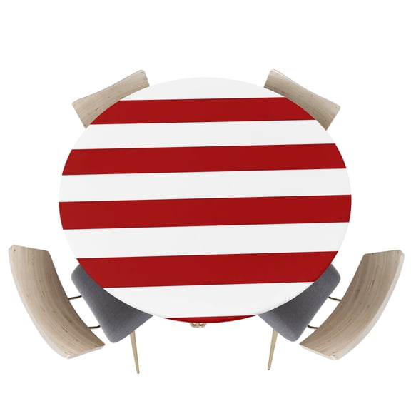 Fitted Round Tablecloths Table Covers 45-54in,Classic Red and White Stripes Waterproof Elastic Edged Table Cloth for Kitchen Dining Holiday Party Tables Decor,Christmas Classic Stripe