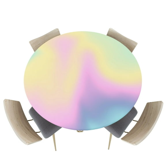 Fitted Round Tablecloths Table Covers 45-54in,Colorful Abstract Rainbow Sky Waterproof Elastic Edged Table Cloth for Kitchen Dining Holiday Party Tables Decor,Holographic Iridescent Metallic Printing