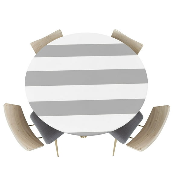 Fitted Round Tablecloths Table Covers 45-54in,Gray and White Striped Waterproof Elastic Edged Table Cloth for Kitchen Dining Holiday Party Tables Decor,Modern Art Stripes