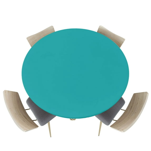 Fitted Round Tablecloths Table Covers 45-54in,Minimalism Solid Color Modern Art Waterproof Elastic Edged Table Cloth for Kitchen Dining Holiday Party Tables Decor,Pure Teal Aquamarine Green