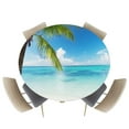 thumbnail image 1 of Fitted Round Tablecloths Table Covers 45-54in,Ocean Hawaii Tropical Palm Landscape Waterproof Elastic Edged Table Cloth for Kitchen Dining Holiday Party Tables Decor,Blue Sky Clear Water, 1 of 6