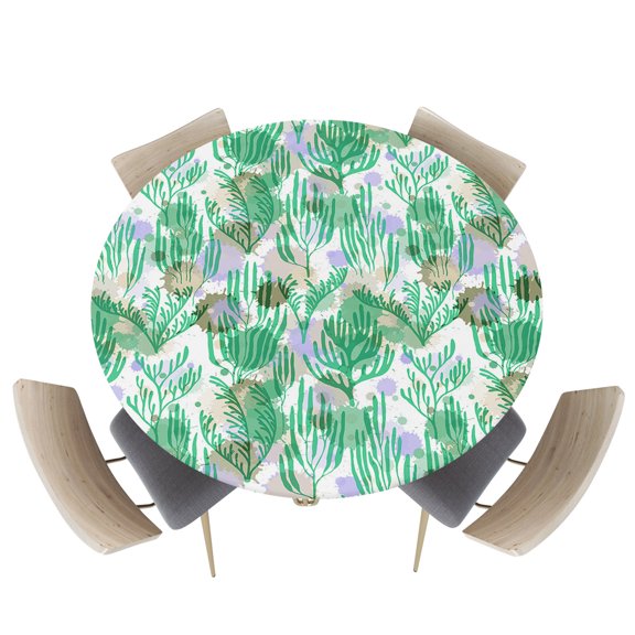 Fitted Round Tablecloths Table Covers 45-54in,Ocean Marine Green Coral Seaweed Waterproof Elastic Edged Table Cloth for Kitchen Dining Holiday Party Tables Decor,Lavender Brown Color Dot on White