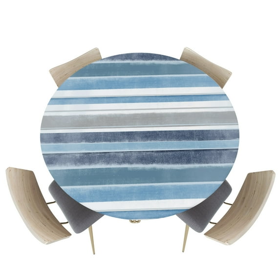 Fitted Round Tablecloths Table Covers 45-54in,Retro Nothern Europe Stripe Waterproof Elastic Edged Table Cloth for Kitchen Dining Holiday Party Tables Decor,Vintage Blue White
