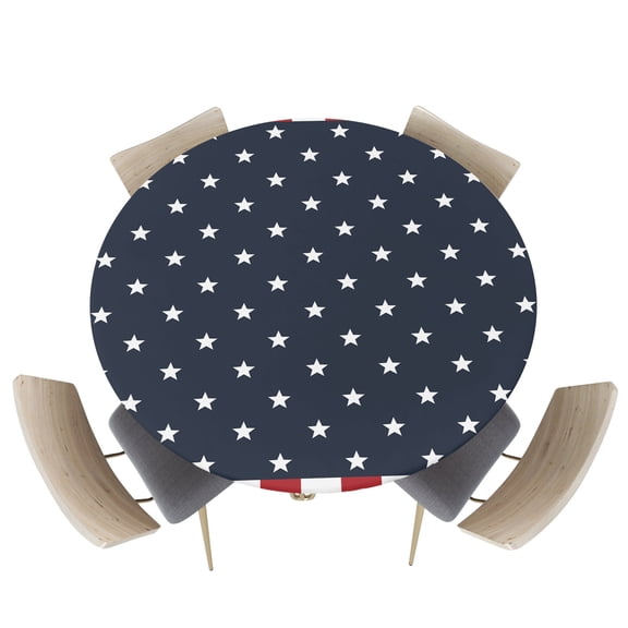 Fitted Round Tablecloths Table Covers 55-60in,American Patriotic National Flag Waterproof Elastic Edged Table Cloth for Kitchen Dining Holiday Party Tables Decor,Stars Blue Red and White Stripes