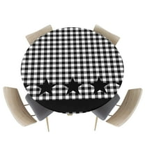Fitted Round Tablecloths Table Covers 55-60in,Black and White Buffalo Plaid Grid Waterproof Elastic Edged Table Cloth for Kitchen Dining Holiday Party Tables Decor,Rustic Star Pattern on Checker
