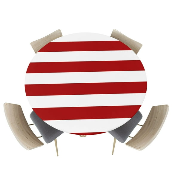 Fitted Round Tablecloths Table Covers 55-60in,Classic Red and White Stripes Waterproof Elastic Edged Table Cloth for Kitchen Dining Holiday Party Tables Decor,Christmas Classic Stripe
