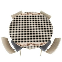 Fitted Round Tablecloths Table Covers 55-60in,Country Farm Star Berries Waterproof Elastic Edged Table Cloth for Kitchen Dining Holiday Party Tables Decor,Vintage Black Linen Plaid
