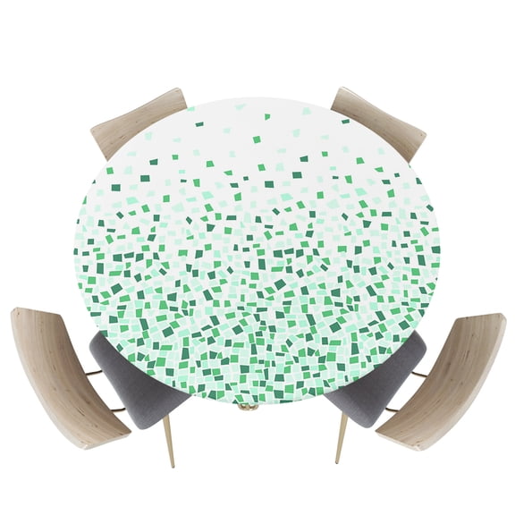 Fitted Round Tablecloths Table Covers 55-60in,Emerald Green Gradient Squares Waterproof Elastic Edged Table Cloth for Kitchen Dining Holiday Party Tables Decor,Modern Geometric Fragments Art