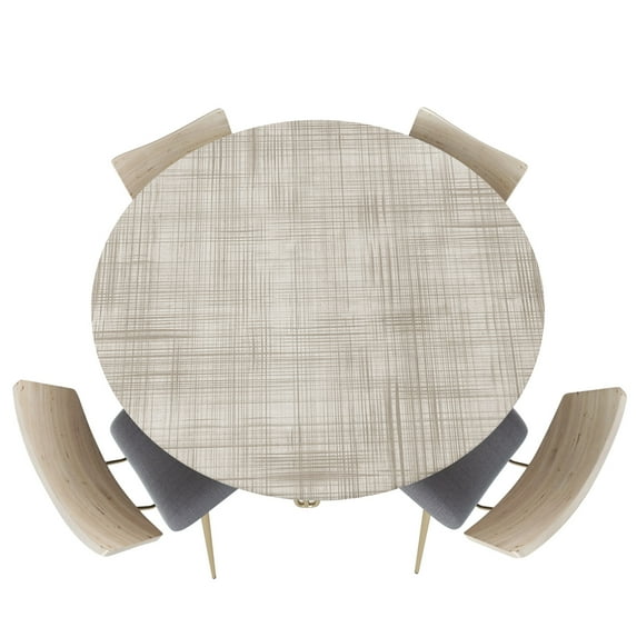 Fitted Round Tablecloths Table Covers 55-60in,Farm Rustic Burlap Linen Texture Waterproof Elastic Edged Table Cloth for Kitchen Dining Holiday Party Tables Decor,Vintage Lattice Lines Stripe