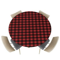 Fitted Round Tablecloths Table Covers 55-60in,Red Black Buffalo Check Grid Waterproof Elastic Edged Table Cloth for Kitchen Dining Holiday Party Tables Decor,Farmhouse Classic Plaid