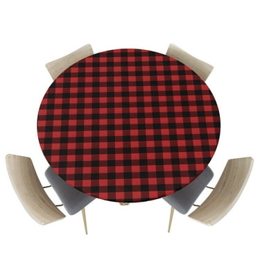 Fitted Round Tablecloths Table Covers 55-60in,Red Black Buffalo Check Grid Waterproof Elastic Edged Table Cloth for Kitchen Dining Holiday Party Tables Decor,Farmhouse Classic Plaid
