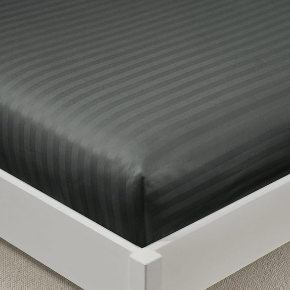 Fitted Sheet 1 Piece Only - 12" Inch Deep Pocket Queen Size Sheets - 400 TC Egyptian Cotton Super Elastic Bottom Mattress Covers & Protectors - Deep Pocket Fitted Sheet - Dark Grey Stripe.