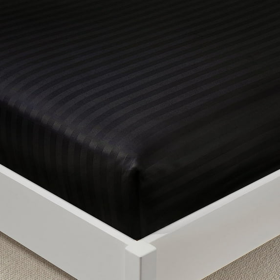 Fitted Sheet 1 Piece Only - 16" Inch Deep Pocket King Size Sheets - 400 TC Egyptian Cotton Super Elastic Bottom Mattress Covers & Protectors - Deep Pocket Fitted Sheet - Black Stripe.