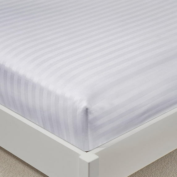 Fitted Sheet 1 Piece Only - 8" Inch Deep Pocket Full-XL Size Sheets - 400 TC Egyptian Cotton Super Elastic Bottom Mattress Covers & Protectors - Deep Pocket Fitted Sheet - White Stripe.