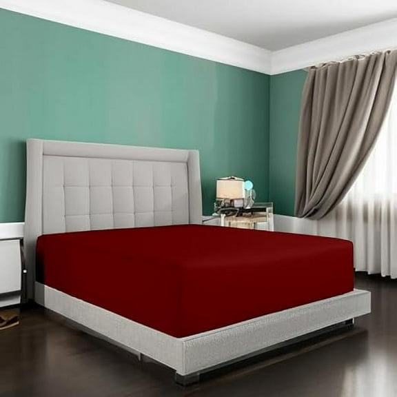 Fitted Sheet 1 Piece Only, 100% Egyptian Cotton, 400 Thread Count, 12" Deep Pocket Fitted Sheet - - Full Size - Burgundy.