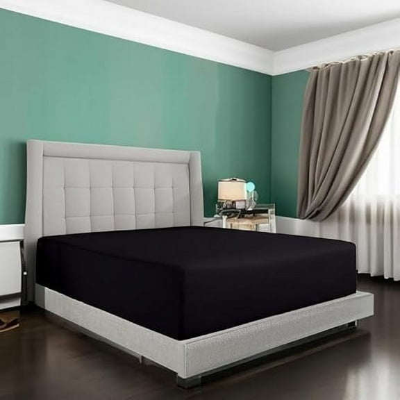Fitted Sheet 1 Piece Only, 100% Egyptian Cotton, 400 Thread Count, 16" Deep Pocket Fitted Sheet - - Twin XXL Size - Black.
