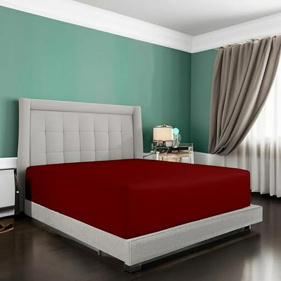 Fitted Sheet 1 Piece Only - 600 Thread Count - 100% Egyptian Cotton - 18" Deep Pocket - Hotel Quality Premium Fitted Sheet Only - King Size - Burgundy.