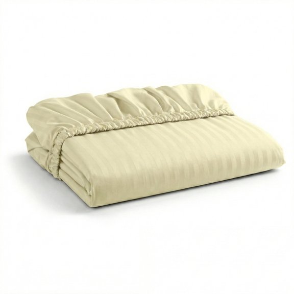 Fitted Sheet Only - 1000-Thread-Count Egyptian Cotton 1-PC Single Bottom Sheet, Standard Pockets Full Size - Fits 8-Inches Thick Mattress - Ivory Stripe Color