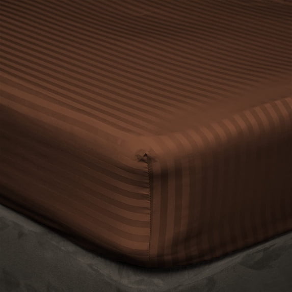 Fitted Sheet 3 PC Bedding Set - Fits Mattress Upto 12" Deep Pocket & Extra Soft, All Around Elastic 400TC Luxury & 100% Egyptian Cotton Sheets For Mattress - Twin Size - Chocolate Stripe.