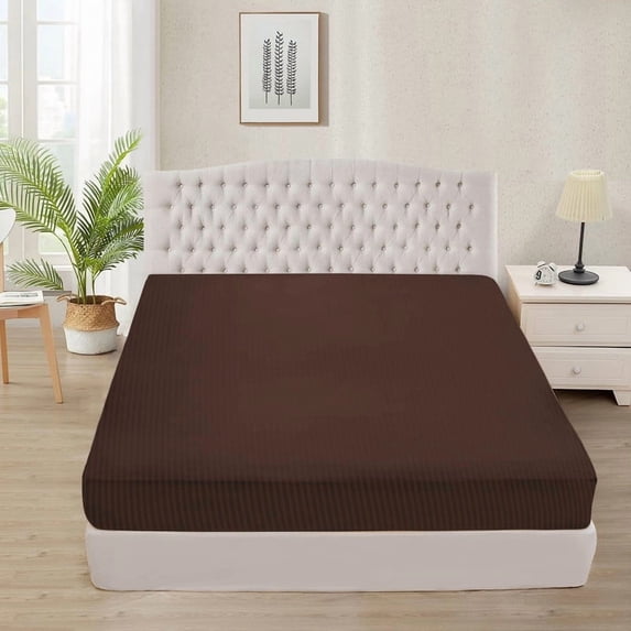 Fitted Sheet 800 Thread Count 100% Egyptian Cotton 1-Piece Full Size (54" x 75") Inch 22-Inch Deep Pocket, All-Around Elastic Chocolate Stripe
