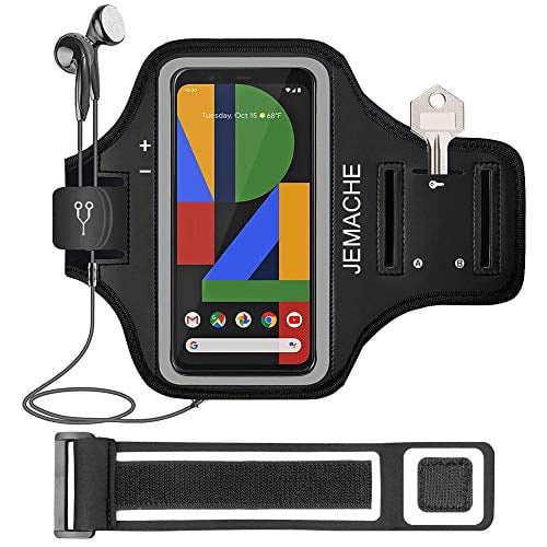 Pixel 5 4a 4 3a 3 Armband, JEMACHE Gym Running Exercises Workouts Arm Band Case for Google Pixel 5 4a 4 3a 3 with Key Holder (Black)