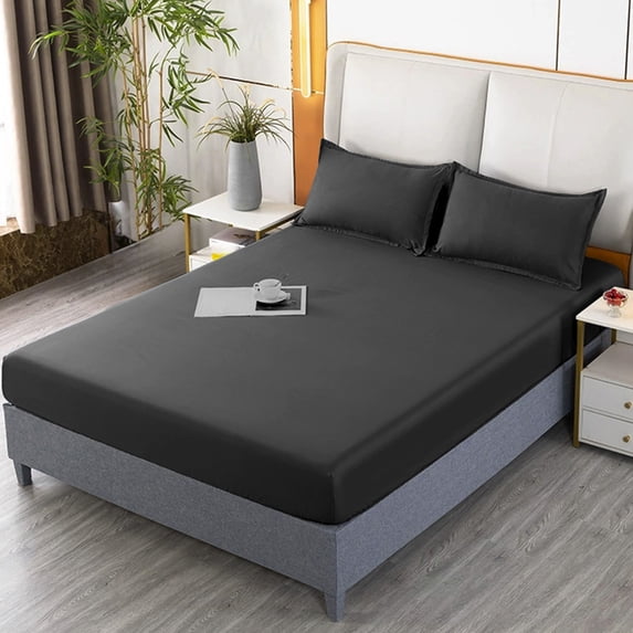 Fitted Sheet Black,78.74x86.61 Inch Deep Pocket,Twin Bed Fitted Sheet - Soft and Comfortable Microfiber - Fade Wrinkle Resistant