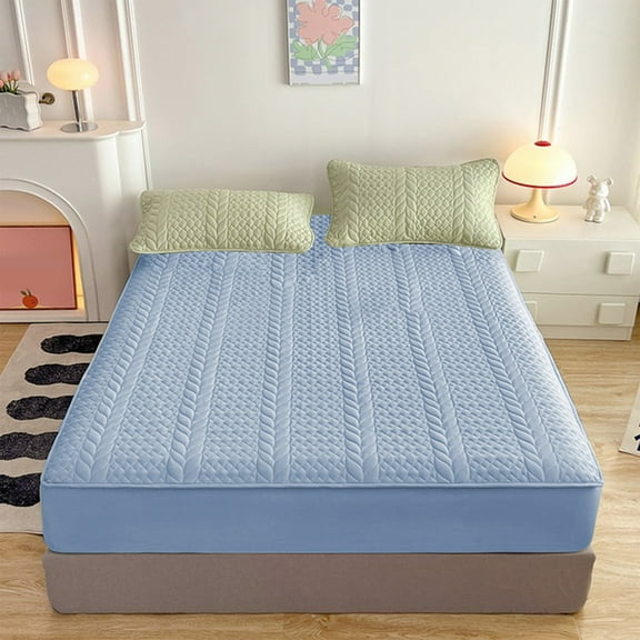 Fitted Sheet Deep Pocket Cotton Plush Thicken Mattress Cover Soft Heavyweight Non-Slip Protective Cover Quilted Fitted Sheet Winter Warm Breathable Bed Sheet for Skincare,Cotton Quilted
