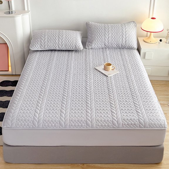 Fitted Sheet Deep Pocket Cotton Plush Thicken Mattress Cover Soft Heavyweight Non-Slip Protective Cover Quilted Fitted Sheet Winter Warm Breathable Bed Sheet for Skincare,Cotton Quilted