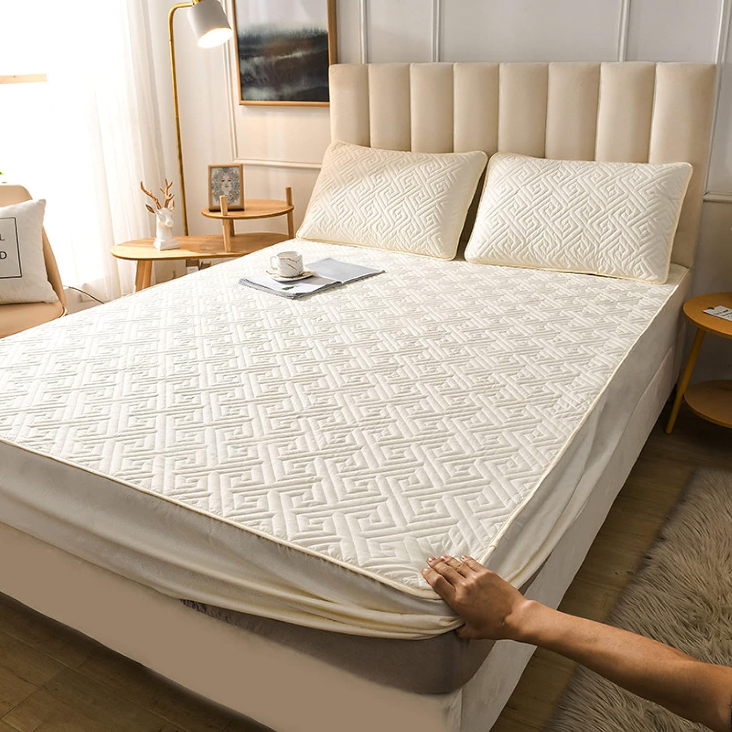 Fitted Sheet Hotel,Pure Cotton Quilted Thicken NonSlip Bedding Fitted