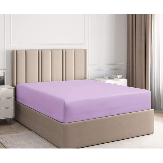 Fitted Sheet Only - King Size Sheets (Lavender Solid) 100% Egyptian Cotton Mattress Cover with 12" Inch Deep Pocket - Ultra Soft 600TC Fully Elastic - Sateen Fitted Bed Sheet.