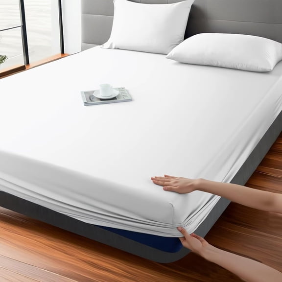 Fitted Sheet King Size Viscose Derived from Bamboo, Thread Count Deep Pocket, Soft & Silky & Breathable White