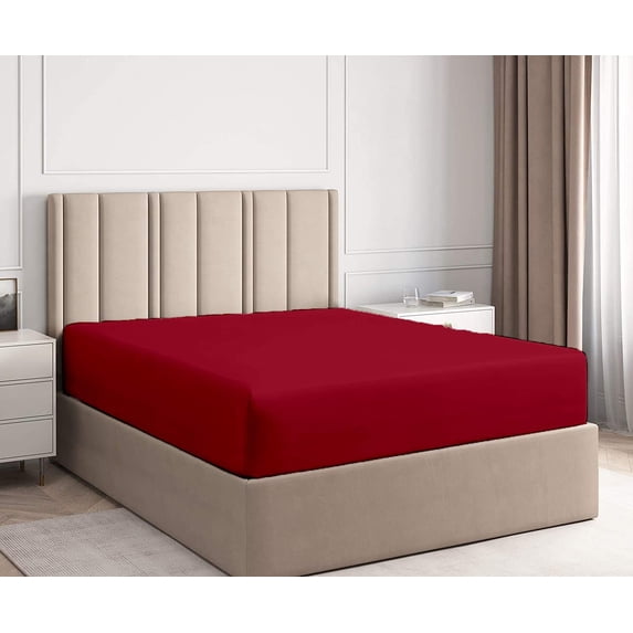 Fitted Sheet Only - Cot Size Sheets (Burgundy Solid) 100% Egyptian Cotton Mattress Cover with 15" Inch Deep Pocket - Ultra Soft 600TC Fully Elastic - Sateen Fitted Bed Sheet.