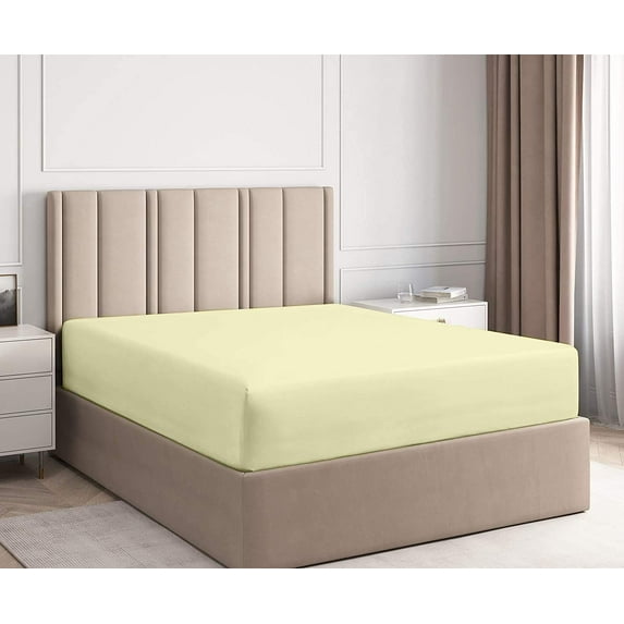 Fitted Sheet Only - Full Size Sheets (Ivory Solid) 100% Egyptian Cotton Mattress Cover with 12" Inch Deep Pocket - Ultra Soft 600TC Fully Elastic - Sateen Fitted Bed Sheet.