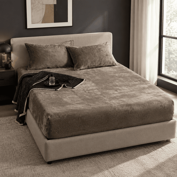 Fitted Sheet Only Plush Bottom Queen Khaki