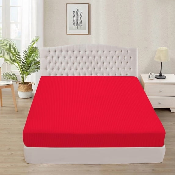 Fitted Sheet + Pillowcase Set 800 Thread Count 100% Egyptian Cotton 3-Piece ( 1-Fitted + 2-Pillowcase ) California King Size (72" x 84") Inch 30-Inch Deep Pocket, All-Around Elastic Red Stripe