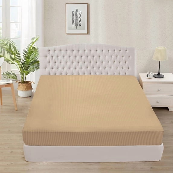 Fitted Sheet + Pillowcase Set 800 Thread Count 100% Egyptian Cotton 3-Piece ( 1-Fitted + 2-Pillowcase ) California King Size (72" x 84") Inch 30-Inch Deep Pocket, All-Around Elastic Taupe Stripe