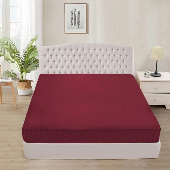 Fitted Sheet + Pillowcase Set 800 Thread Count 100% Egyptian Cotton 3-Piece ( 1-Fitted + 2-Pillowcase ) Full Size (54" x 75") Inch 18-Inch Deep Pocket, All-Around Elastic Burgundy Stripe