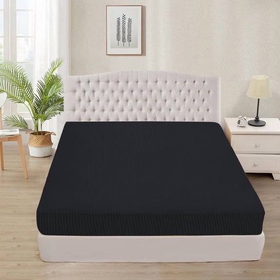 Fitted Sheet + Pillowcase Set 800 Thread Count 100% Egyptian Cotton 3-Piece ( 1-Fitted + 2-Pillowcase ) Full Size (54" x 75") Inch 22-Inch Deep Pocket, All-Around Elastic Black Stripe