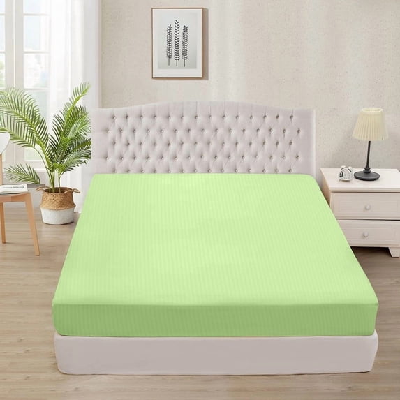 Fitted Sheet + Pillowcase Set 800 Thread Count 100% Egyptian Cotton 3-Piece ( 1-Fitted + 2-Pillowcase ) Queen Size (60" x 80") Inch 18-Inch Deep Pocket, All-Around Elastic Sage Stripe