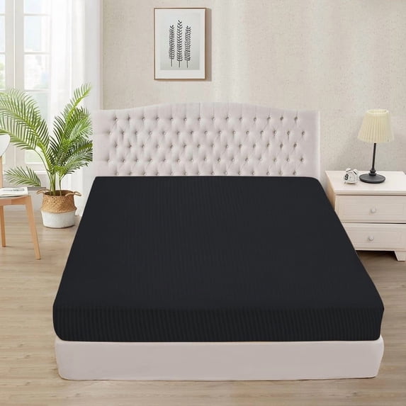 Fitted Sheet + Pillowcase Set 800 Thread Count 100% Egyptian Cotton 3-Piece ( 1-Fitted + 2-Pillowcase ) Queen Size (60" x 80") Inch 18-Inch Deep Pocket, All-Around Elastic Black Stripe