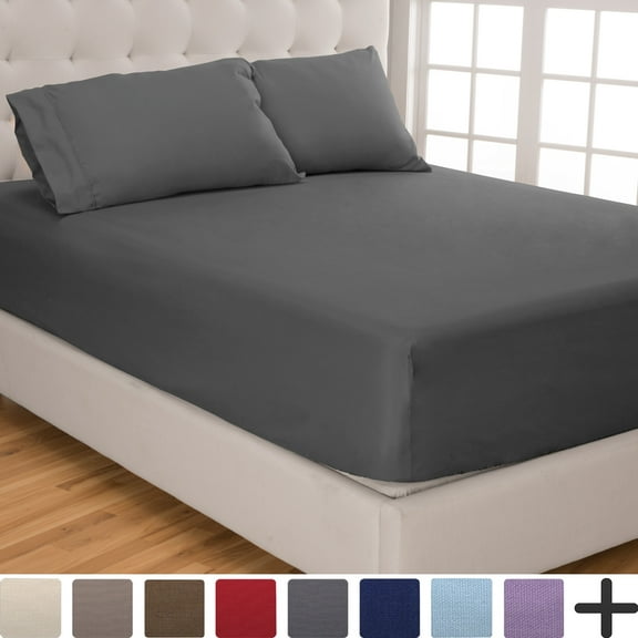 Fitted Sheet + Pillowcase Set, Microfiber, Wrinkle Resistant, Full XL, Gray