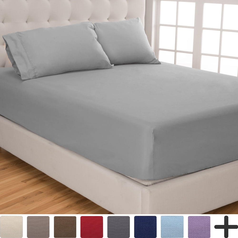 Fitted Sheet + Pillowcase Set, Microfiber, Wrinkle Resistant, King, Light Grey