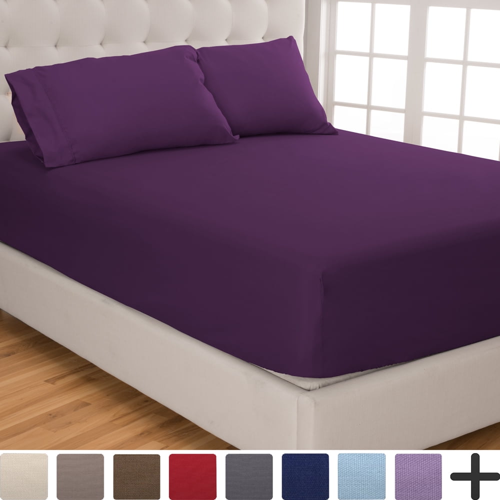 Fitted Sheet + Pillowcase Set, Microfiber, Wrinkle Resistant, Queen, Plum