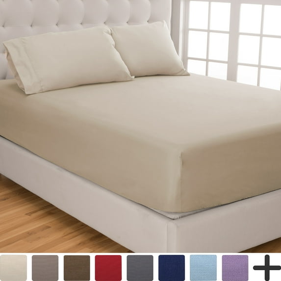 Fitted Sheet + Pillowcase Set, Microfiber, Wrinkle Resistant, Queen, Sand