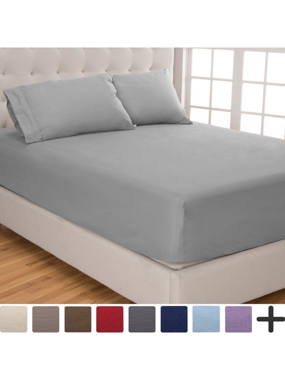 Fitted Sheet + Pillowcase Set, Microfiber, Wrinkle Resistant, Twin, Light Gray