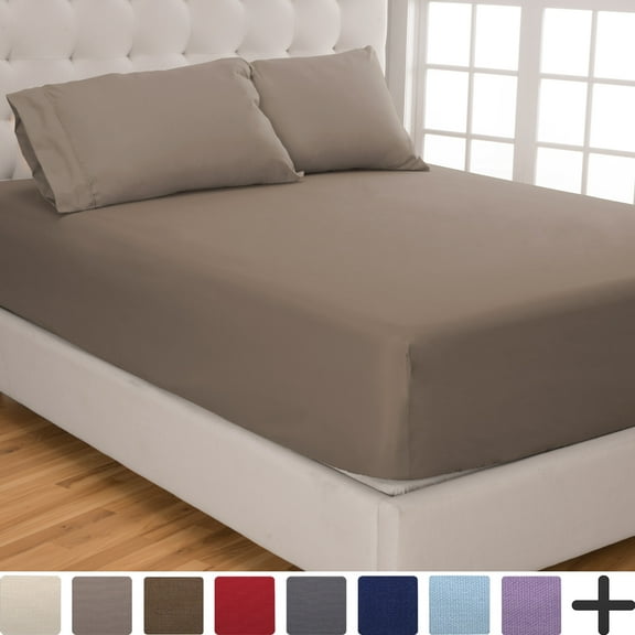 Fitted Sheet + Pillowcase Set, Microfiber, Wrinkle Resistant, Twin XL, Taupe