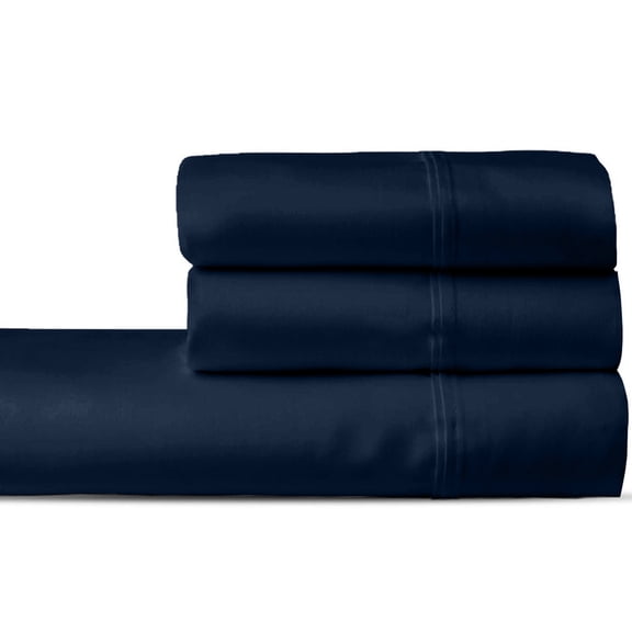 Fitted Sheet + Pillowcases, 3 PC Bedsheet Set, 1000 Thread Count 100% Pure Egyptian Cotton, Soft Silky Sateen Weave - Fits Upto 10 Inch Deep Pocket Navy Blue, RV Short Queen Size