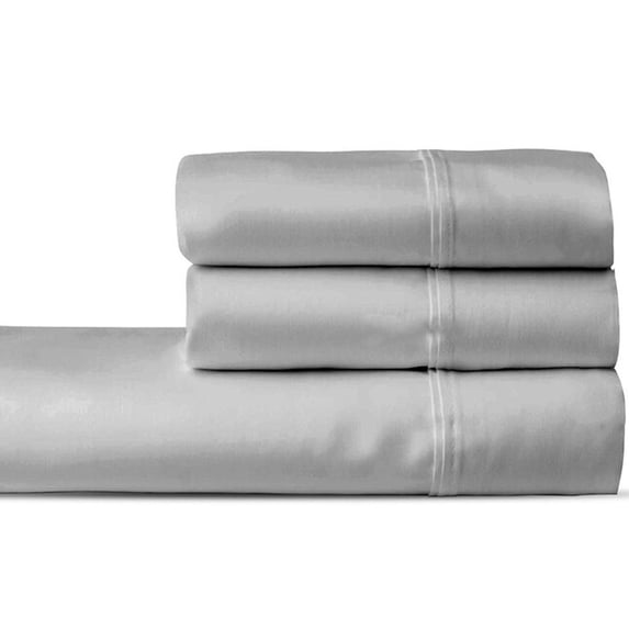 Fitted Sheet + Pillowcases, 3 PC Bedsheet Set, 1000 Thread Count 100% Pure Egyptian Cotton, Soft Silky Sateen Weave - Fits Upto 20 Inch Deep Pocket Light Gray, RV Short Queen Size