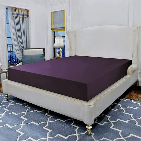 Fitted Sheet - Premium 1500 Collection - Deep Pocket - Soft Wrinkle Resistant -, Queen Purple