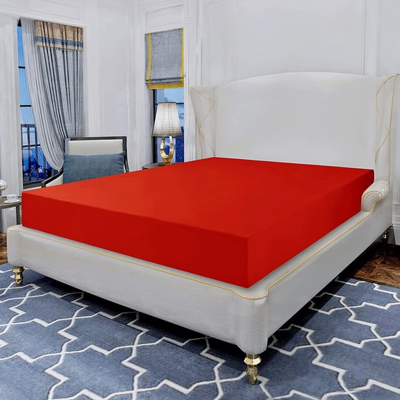 Fitted Sheet - Premium 1500 Collection - Deep Pocket - Soft Wrinkle Resistant -, Twin/Twin XL Red